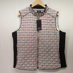 Jones New York Vest Womens XL Quilted Houndstooth Zip Pockets Fall Preppy